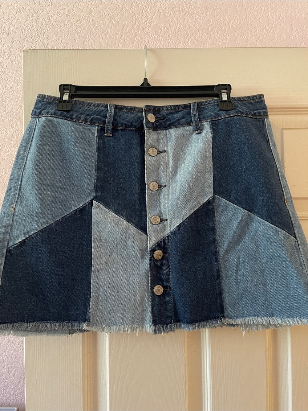 American Eagle Outfitters Two-Tone Blue Patchwork Denim Mini Skirt